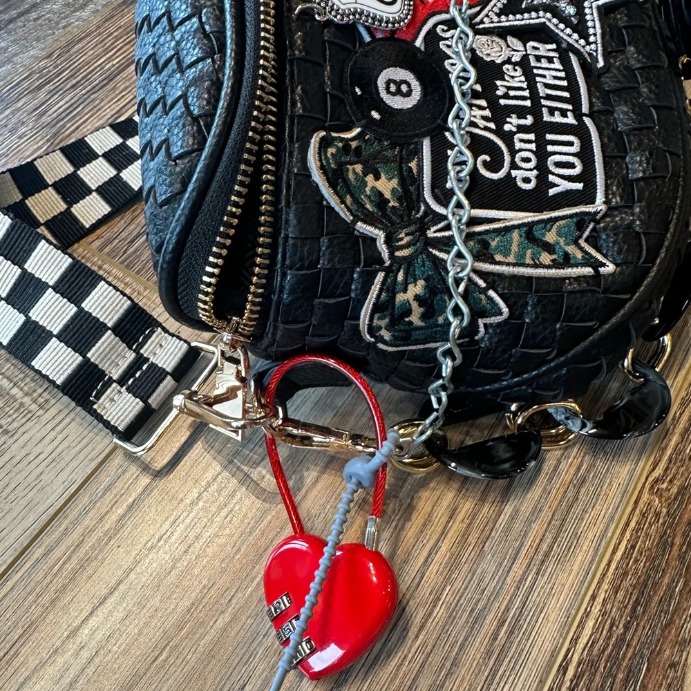 Charlie Maree Co Black Woven Crossbody Bag with Patches - Picture 6 of 10